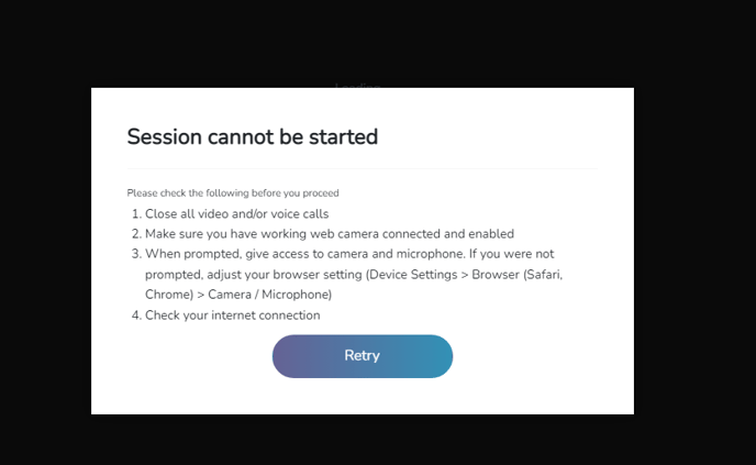 Session cant be started error